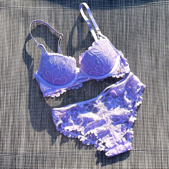 Savage Not Sorry Lace Balconette Bra and Cheeky Panty Lilac Size Small EUC - Picture 4 of 11